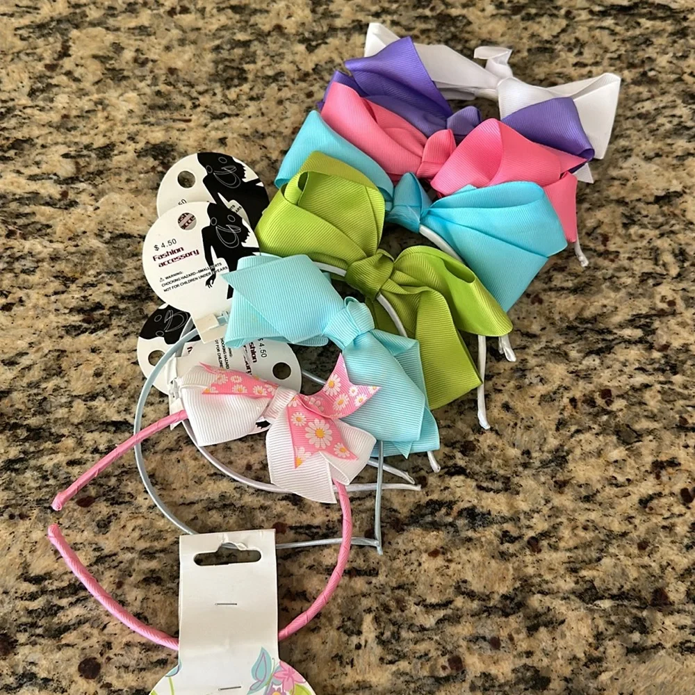 NWT 7 Colorful Little Girls Bow Headband Set